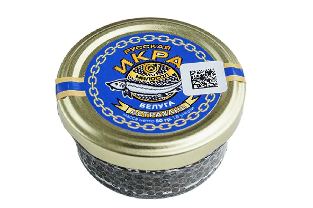 Икра белуги в стеклянной банке 50 гр. (дойная) ЧЕСТНЫЙ ЗНАК