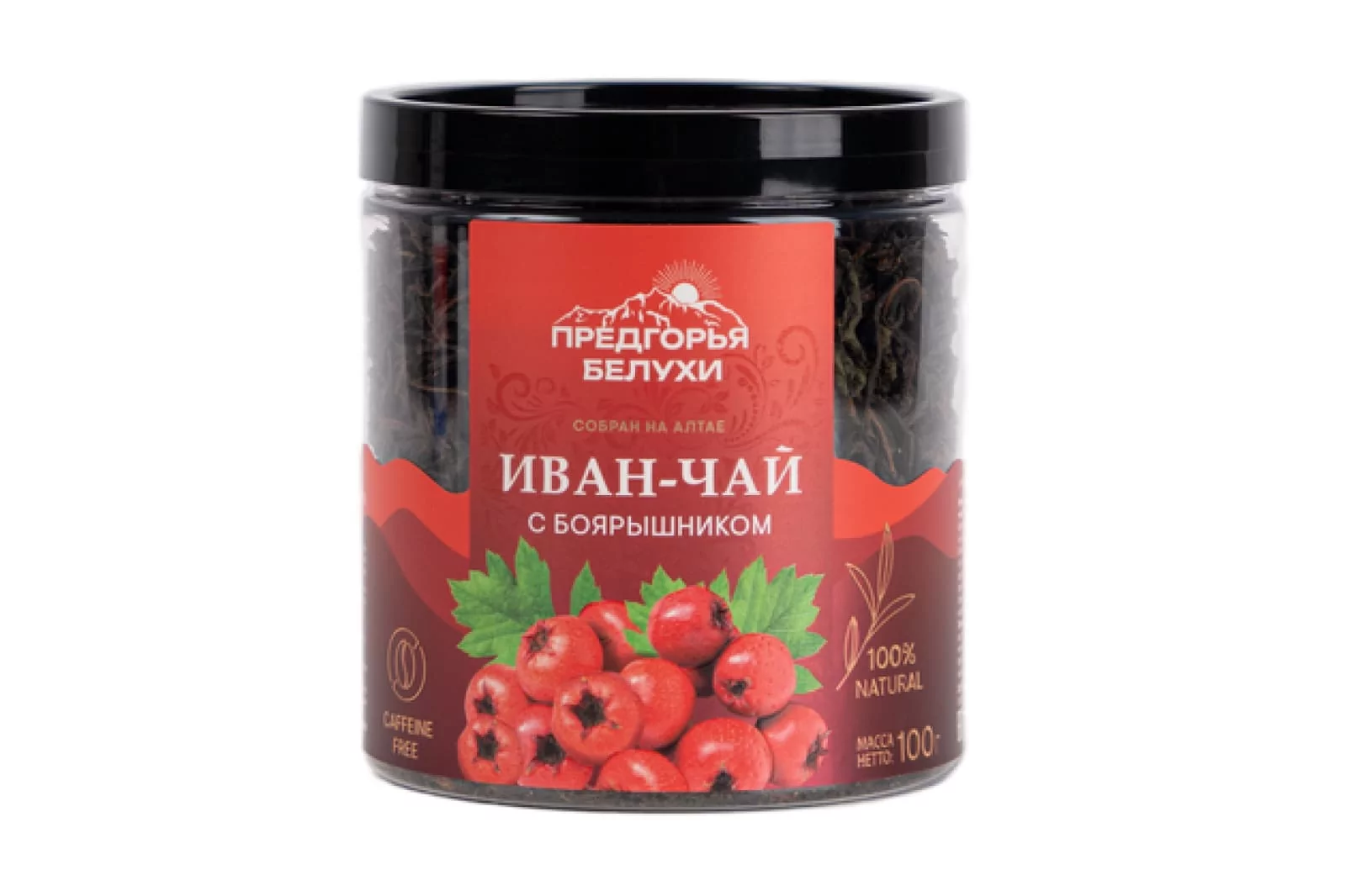 Иван чай черный ферментированный с боярышником 100 гр в банке 1/12