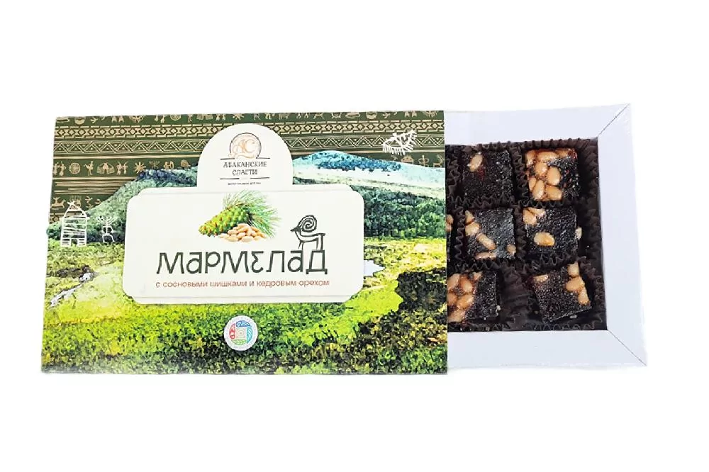 Мармелад на сосновом сиропе с сосновыми шишками и цельным кедровым орехом 155 г"Абаканские сладости"
